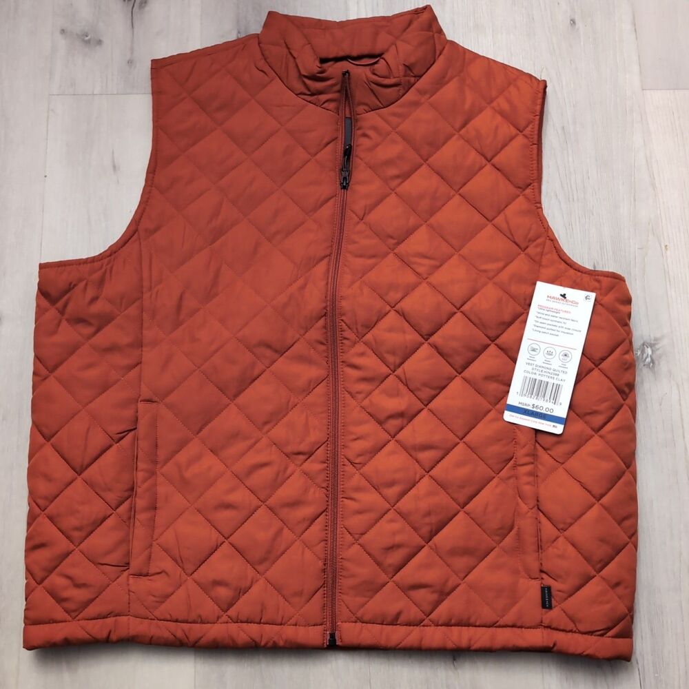 NWT Hawke & Co Diamond Quilted Vest Mens XL Poters Clay Color Performance